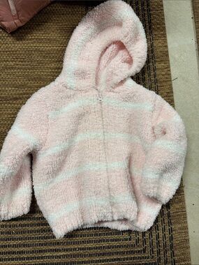 Angel Dear Pink and White Striped Sherpa Hoodie